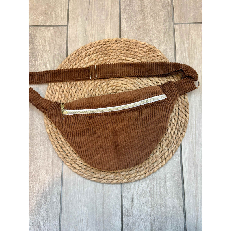 Sac banane velours côté marron