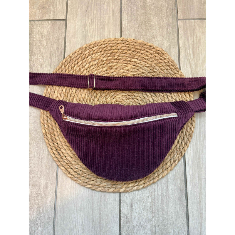Sac banane velours côté prune