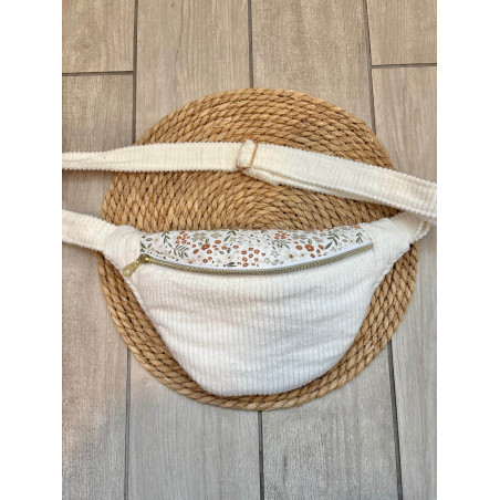 Sac banane bi matière velours côtelé blanc
