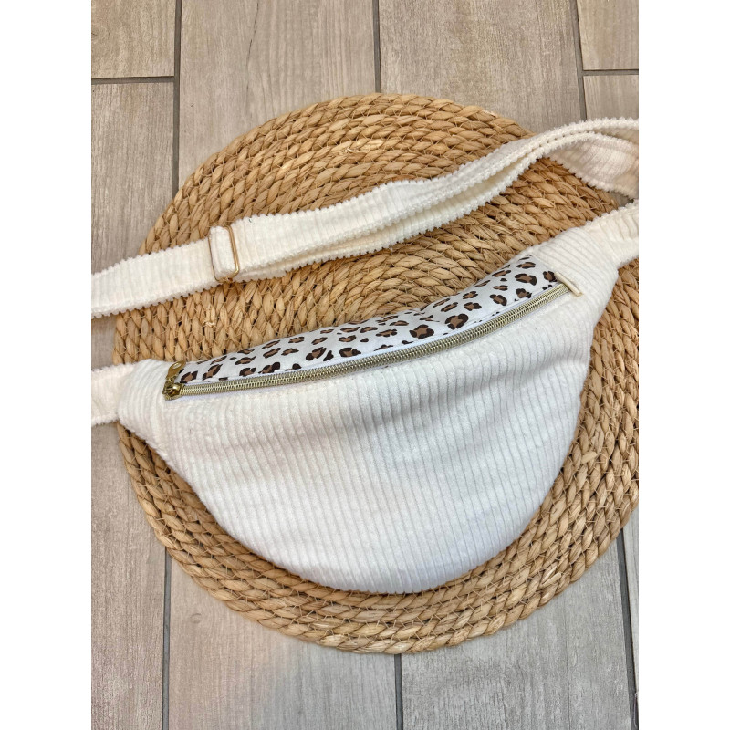 Sac banane bi matière blanc léopard