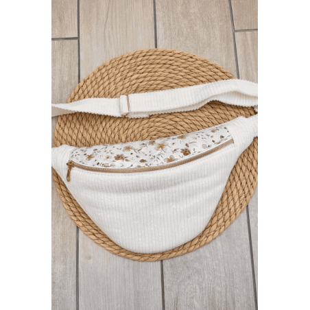 Sac banane bi matière blanc et fleurs