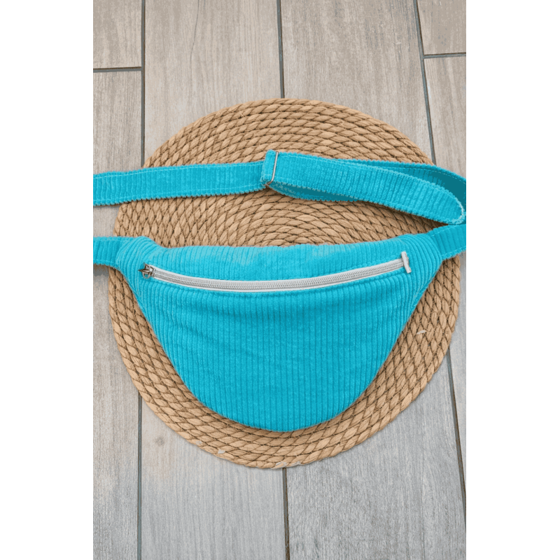 Sac banane velours côtelé bleu