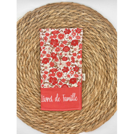 Protège livret de famille fleurs rouges
