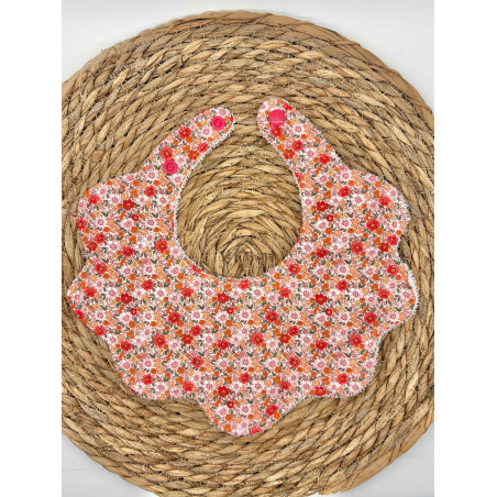 Bavoir fleurs rose/rouge