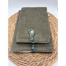 Pochette à livres Poche ou Broché velours côtelé kaki