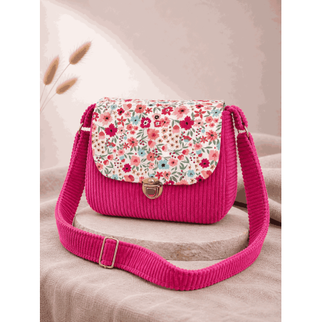 Sac à main bi matière rose et fleurs