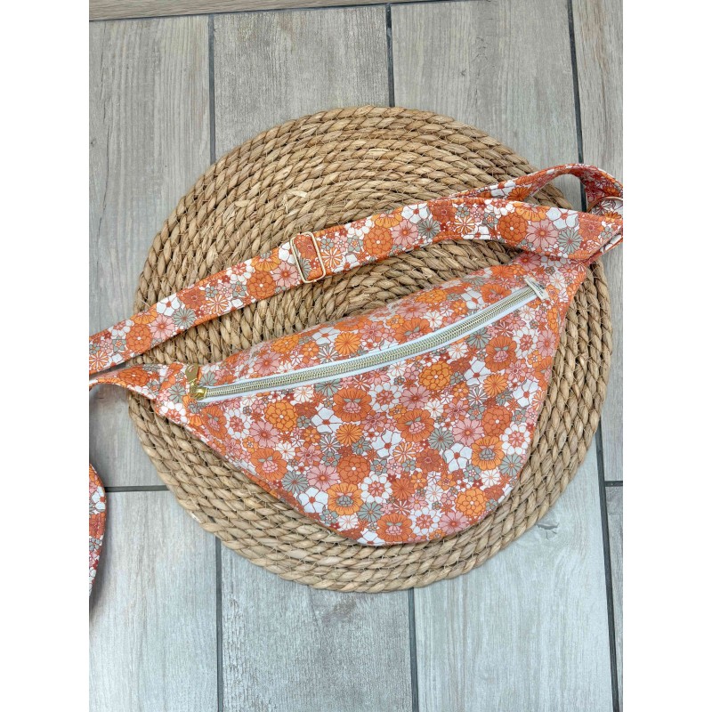Sac banane fleurs orange