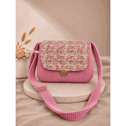 Sac à main bi matière velours côtelé rose