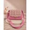 Sac à main bi matière velours côtelé rose
