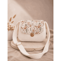 Sac à main bi matière velours côtelé blanc