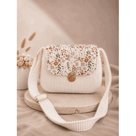 Sac à main bi matière velours côtelé blanc