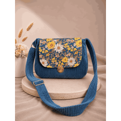 Sac à main bi matière velours côtelé bleu