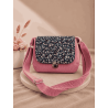 Sac à main bi matière velours côtelé rose et fleurs