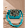 Sac à main bi matière velours côtelé bleu flash