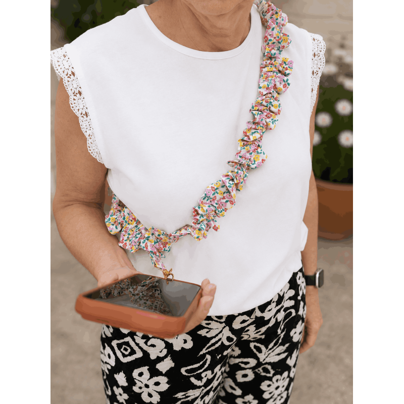 Cordon de téléphone fleurs multicolore