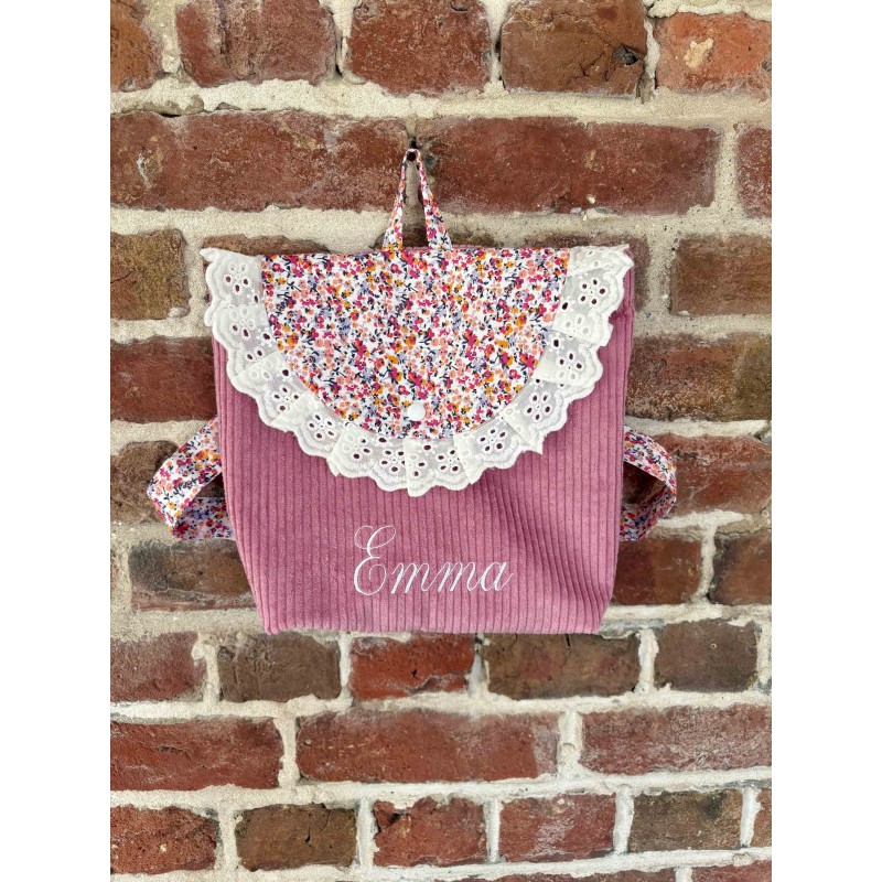 Sac à dos fleurs roses et froufrou