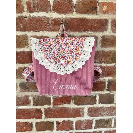 Sac à dos fleurs roses et froufrou