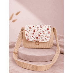 Sac à main velours côtelé beige et fleurs