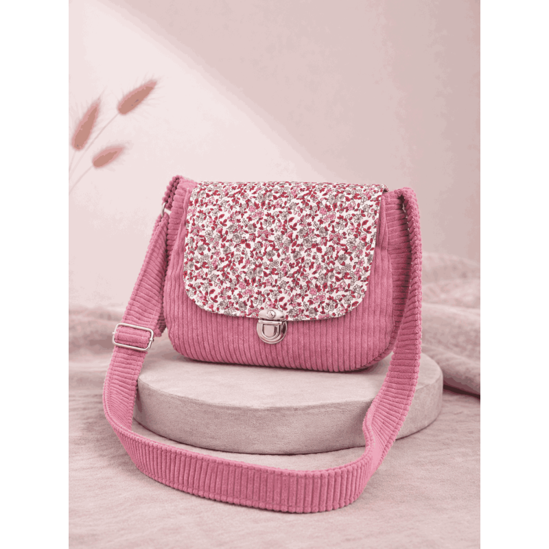 Sac à main velours côtelé rose et liberty
