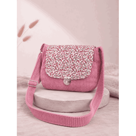 Sac à main velours côtelé rose et liberty