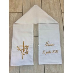 Écharpe  de baptême brodée coton blanc