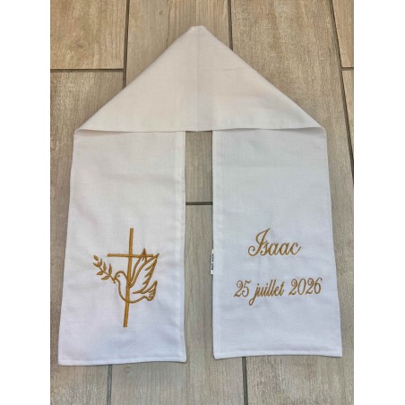 Écharpe  de baptême brodée coton blanc