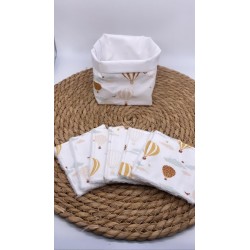 Panier et ses lingettes lavables montgolfière