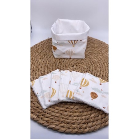 Panier et ses lingettes lavables montgolfière