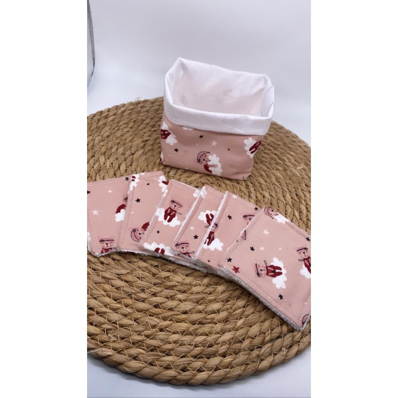 Panier et ses lingettes lavables doudou rose