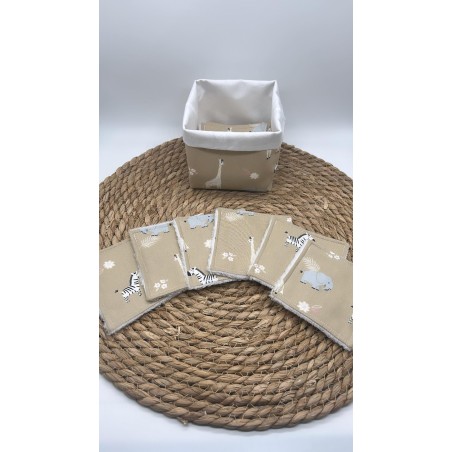 Panier et ses lingettes animaux beige