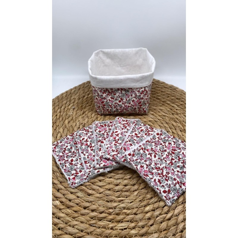 Panier et ses lingettes lavables liberty rose