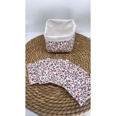 Panier et ses lingettes lavables liberty rose