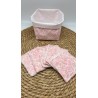 Panier et ses  lingettes lavables liberty rose pâle