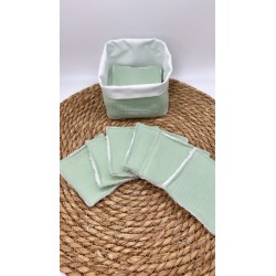 Panier et ses lingettes lavables double gaze vert d’eau