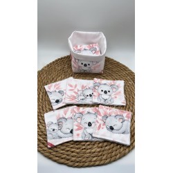 Panier et ses lingettes lavables koalas rose