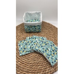 Panier et ses lingettes lavables liberty bleu