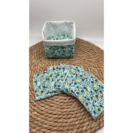 Panier et ses lingettes lavables liberty bleu