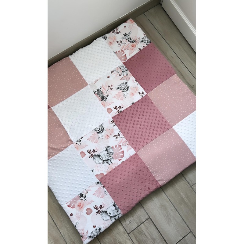 Tapis d'éveil animaux savane rose