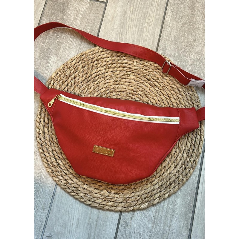 Sac banane simili cuir rouge