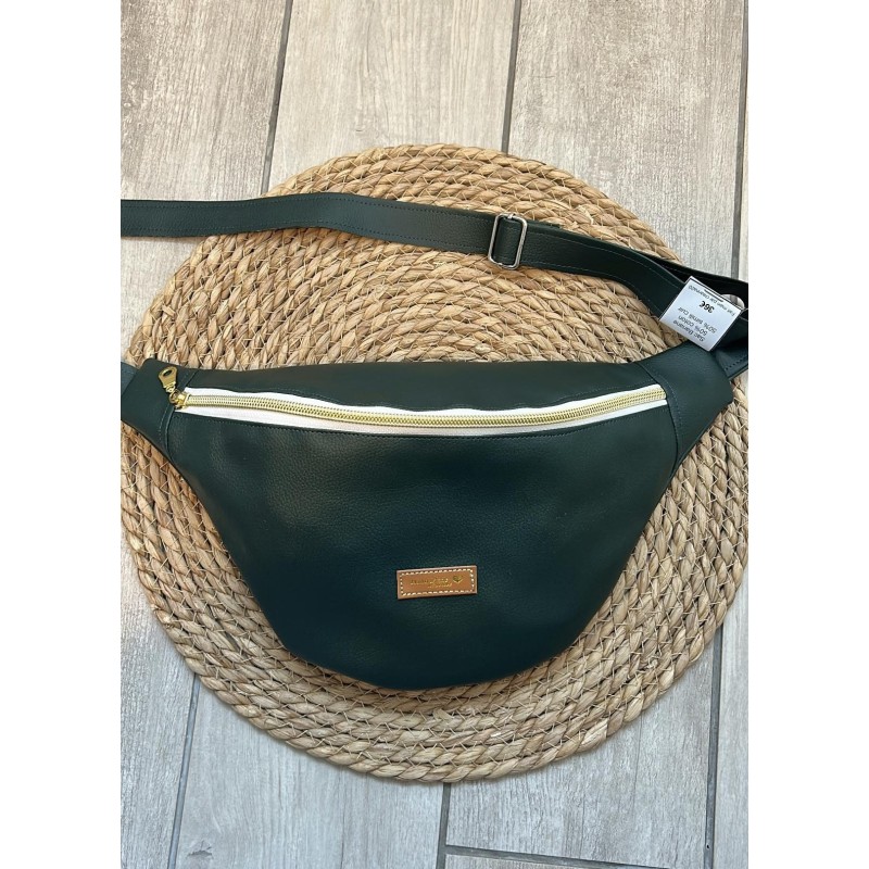 Sac banane simili cuir vert foncé