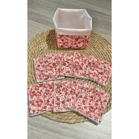 Panier et ses lingettes lavables liberty rouge