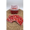 Panier et ses lingettes lavables fleurs rouges