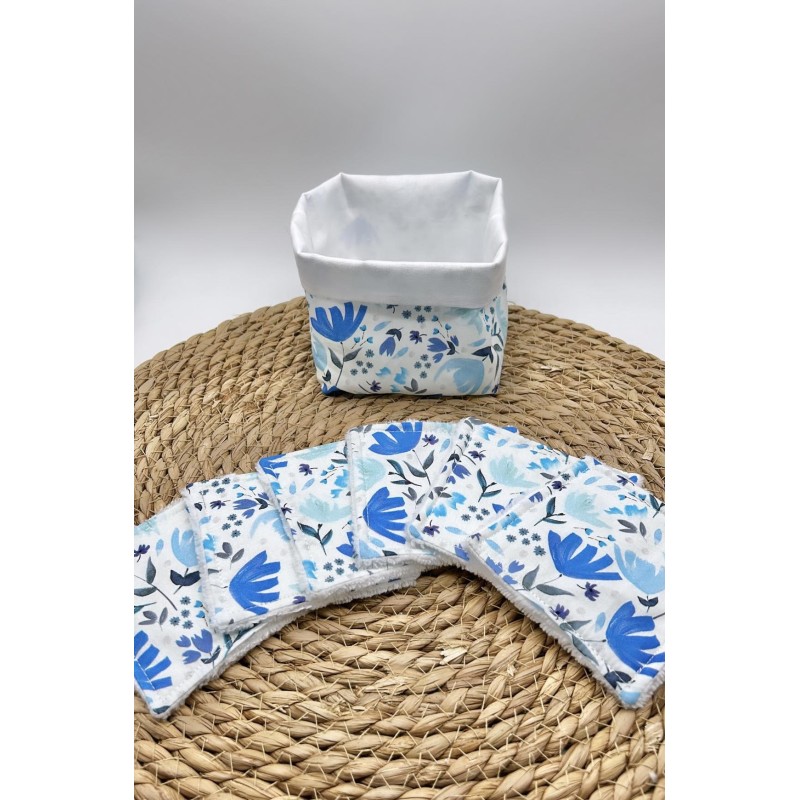 Panier et ses lingettes lavables liberty bleu