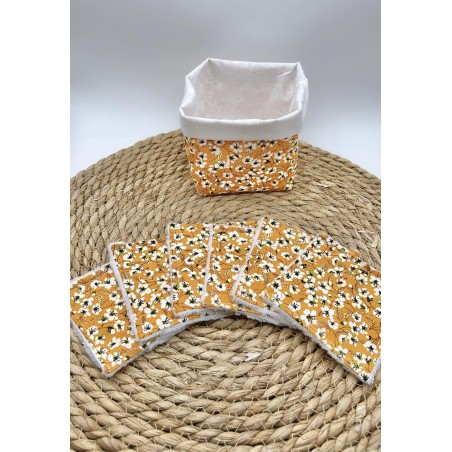 Panier et ses lingettes lavables liberty jaune