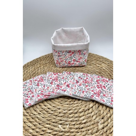 Panier et ses lingettes lavables liberty rose