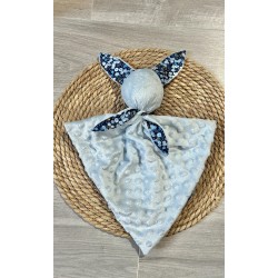 Doudou lapin fleurs bleu