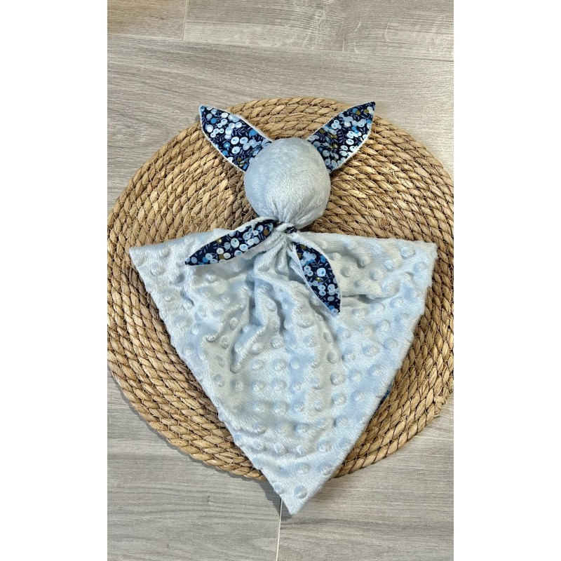 Doudou lapin fleurs bleu